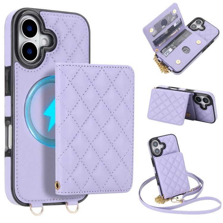 Portafoglio romboidale con custodia magnetica per telefono, tracolla e cinturino da polso, For iPhone 16, For iPhone 15 Pro Max, For iPhone 15 Pro, For iPhone 15 Plus / 14 Plus