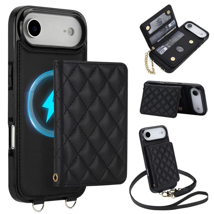Portafoglio romboidale con custodia magnetica per telefono, tracolla e cinturino da polso, For iPhone Air, For iPhone 16 Pro Max, For iPhone 16 Pro, For iPhone 16 Plus