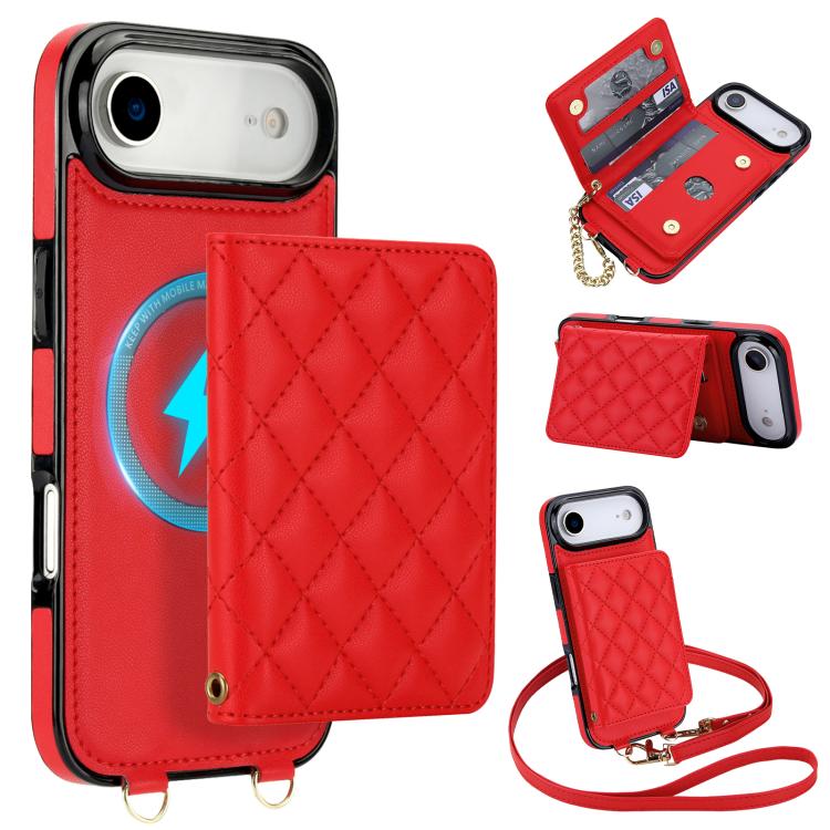 Portafoglio romboidale con custodia magnetica per telefono, tracolla e cinturino da polso, For iPhone Air, For iPhone 16 Pro Max, For iPhone 16 Pro, For iPhone 16 Plus