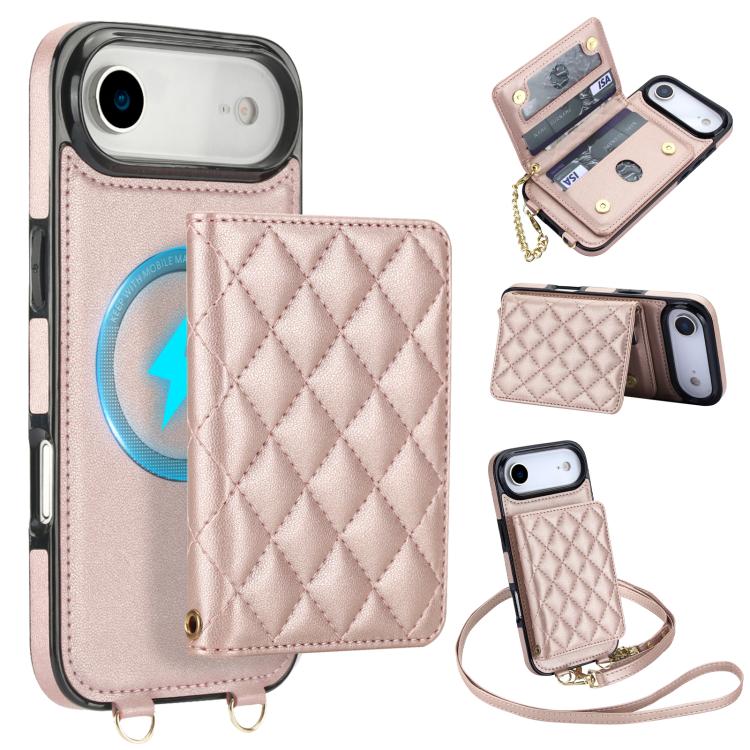 Portafoglio romboidale con custodia magnetica per telefono, tracolla e cinturino da polso, For iPhone Air, For iPhone 16 Pro Max, For iPhone 16 Pro, For iPhone 16 Plus