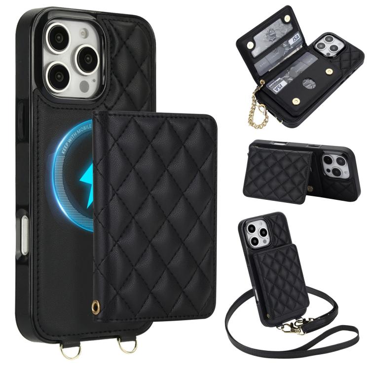 Portafoglio romboidale con custodia magnetica per telefono, tracolla e cinturino da polso, For iPhone Air, For iPhone 16 Pro Max, For iPhone 16 Pro, For iPhone 16 Plus