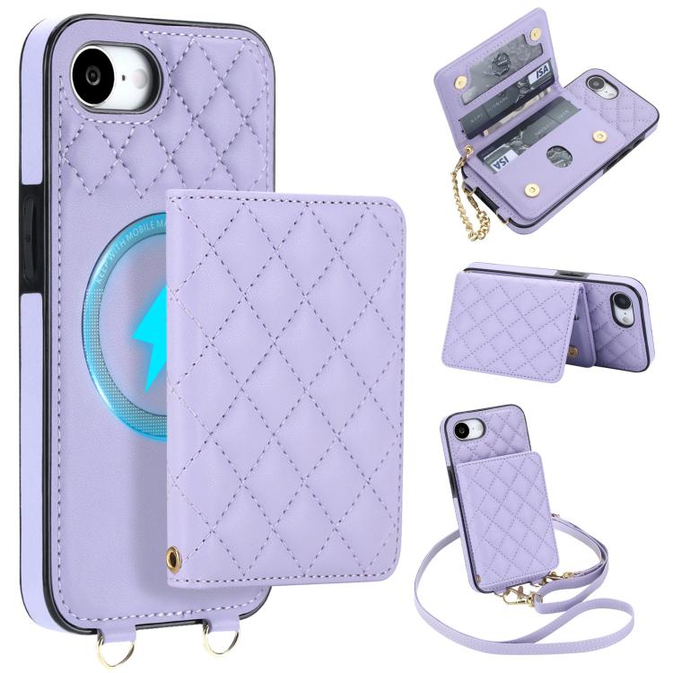 Portafoglio romboidale con custodia magnetica per telefono, tracolla e cinturino da polso, For iPhone 17e / 16e, For iPhone 17 Pro Max, For iPhone 17 Pro, For iPhone 17