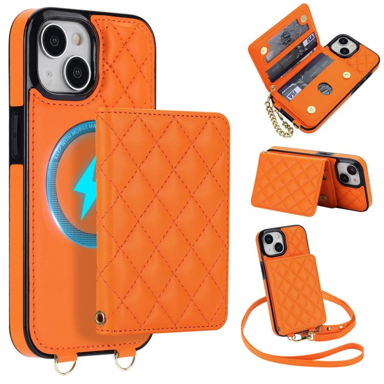 Portafoglio romboidale con custodia magnetica per telefono, tracolla e cinturino da polso, For iPhone 15, For iPhone 14 / 13, For iPhone 14 Pro, For iPhone 14 Pro Max