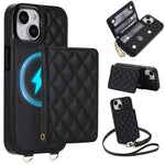 Portafoglio romboidale con custodia magnetica per telefono, tracolla e cinturino da polso, For iPhone 15, For iPhone 14 / 13, For iPhone 14 Pro, For iPhone 14 Pro Max