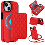 Portafoglio romboidale con custodia magnetica per telefono, tracolla e cinturino da polso, For iPhone 15, For iPhone 14 / 13, For iPhone 14 Pro, For iPhone 14 Pro Max