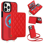 Portafoglio romboidale con custodia magnetica per telefono, tracolla e cinturino da polso, For iPhone 16, For iPhone 15 Pro Max, For iPhone 15 Pro, For iPhone 15 Plus / 14 Plus