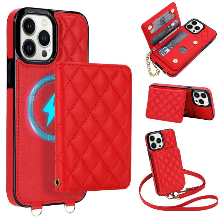 Portafoglio romboidale con custodia magnetica per telefono, tracolla e cinturino da polso, For iPhone 16, For iPhone 15 Pro Max, For iPhone 15 Pro, For iPhone 15 Plus / 14 Plus