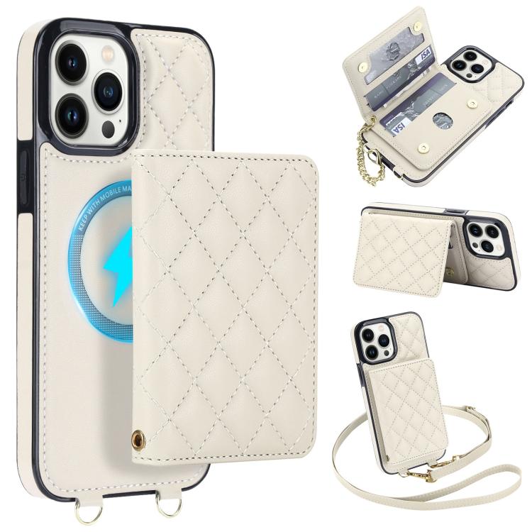 Portafoglio romboidale con custodia magnetica per telefono, tracolla e cinturino da polso, For iPhone 15, For iPhone 14 / 13, For iPhone 14 Pro, For iPhone 14 Pro Max