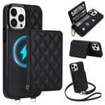 Portafoglio romboidale con custodia magnetica per telefono, tracolla e cinturino da polso, For iPhone 13 Pro Max, For iPhone 13 Pro, For iPhone 12 / 12 Pro, For iPhone 12 Pro Max