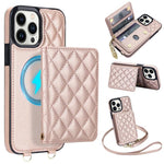 Portafoglio romboidale con custodia magnetica per telefono, tracolla e cinturino da polso, For iPhone 13 Pro Max, For iPhone 13 Pro, For iPhone 12 / 12 Pro, For iPhone 12 Pro Max