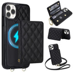 Portafoglio romboidale con custodia magnetica per telefono, tracolla e cinturino da polso, For iPhone 11 Pro Max, For iPhone 11, For iPhone 11 Pro