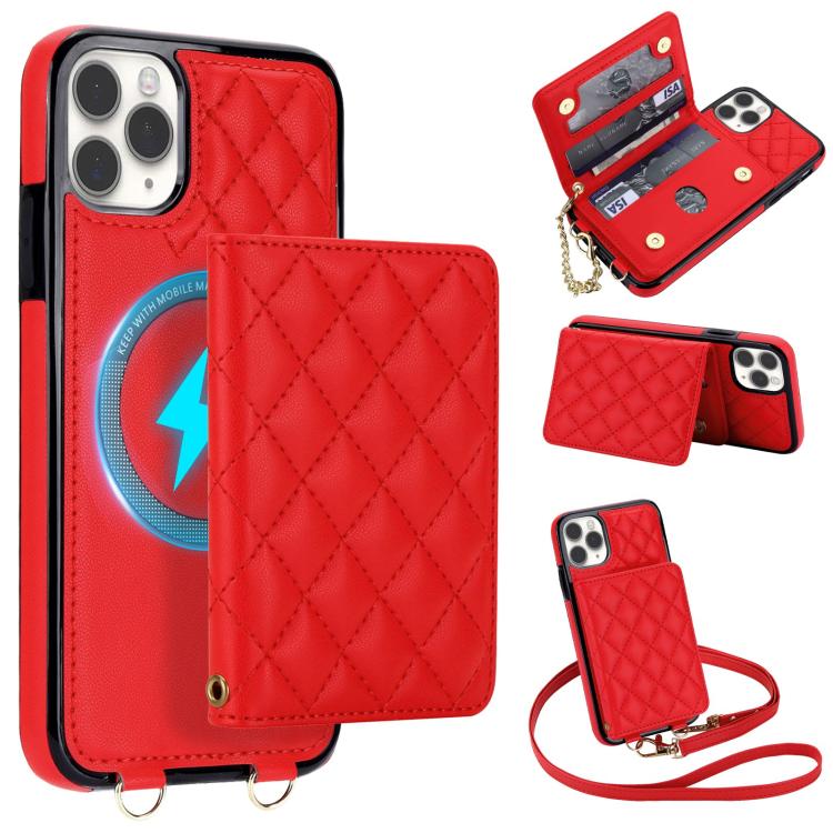 Portafoglio romboidale con custodia magnetica per telefono, tracolla e cinturino da polso, For iPhone 11 Pro Max, For iPhone 11, For iPhone 11 Pro