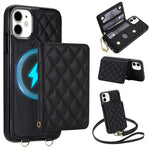 Portafoglio romboidale con custodia magnetica per telefono, tracolla e cinturino da polso, For iPhone 11 Pro Max, For iPhone 11, For iPhone 11 Pro