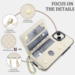 Portafoglio romboidale con custodia magnetica per telefono, tracolla e cinturino da polso, For iPhone 15, For iPhone 14 / 13, For iPhone 14 Pro, For iPhone 14 Pro Max