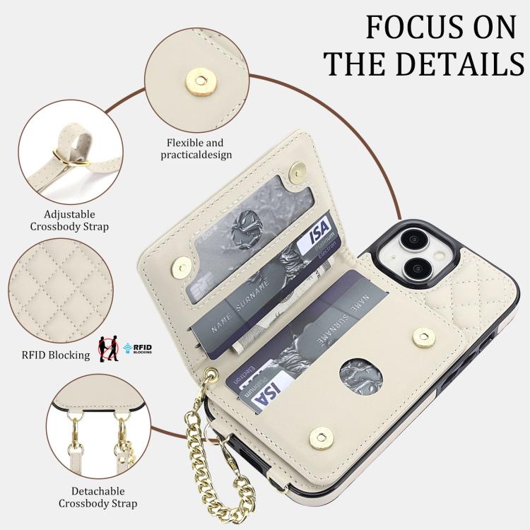 Portafoglio romboidale con custodia magnetica per telefono, tracolla e cinturino da polso, For iPhone 15, For iPhone 14 / 13, For iPhone 14 Pro, For iPhone 14 Pro Max