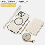 Portafoglio romboidale con custodia magnetica per telefono, tracolla e cinturino da polso, For iPhone 15, For iPhone 14 / 13, For iPhone 14 Pro, For iPhone 14 Pro Max