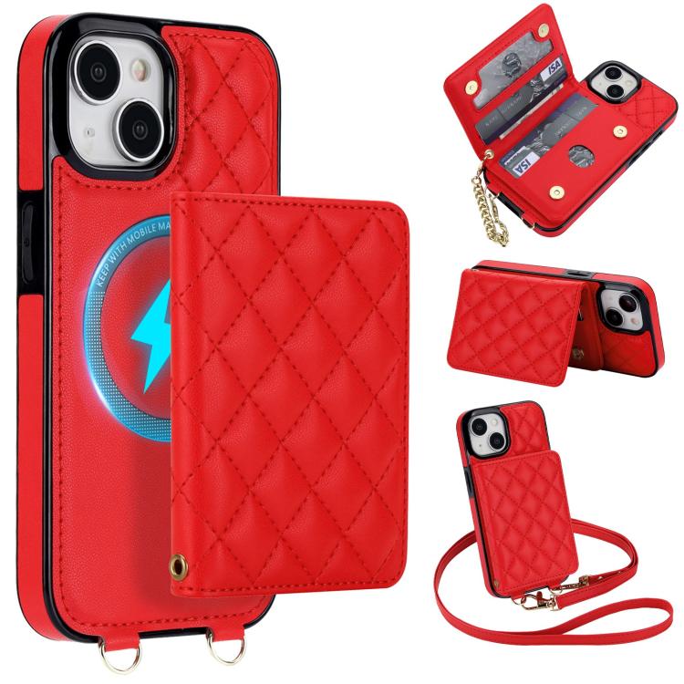 Portafoglio romboidale con custodia magnetica per telefono, tracolla e cinturino da polso, For iPhone 15, For iPhone 14 / 13, For iPhone 14 Pro, For iPhone 14 Pro Max
