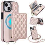 Portafoglio romboidale con custodia magnetica per telefono, tracolla e cinturino da polso, For iPhone 15, For iPhone 14 / 13, For iPhone 14 Pro, For iPhone 14 Pro Max