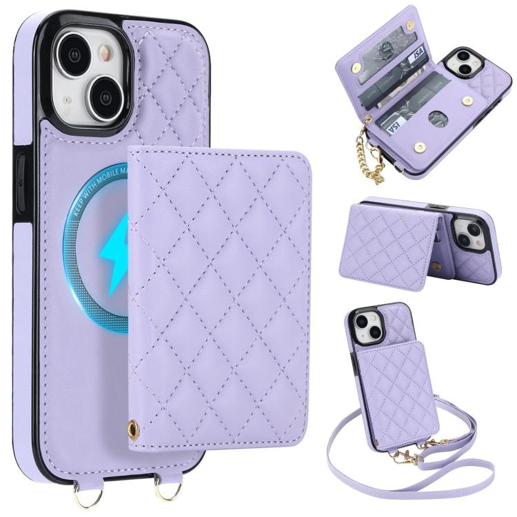Portafoglio romboidale con custodia magnetica per telefono, tracolla e cinturino da polso, For iPhone 15, For iPhone 14 / 13, For iPhone 14 Pro, For iPhone 14 Pro Max