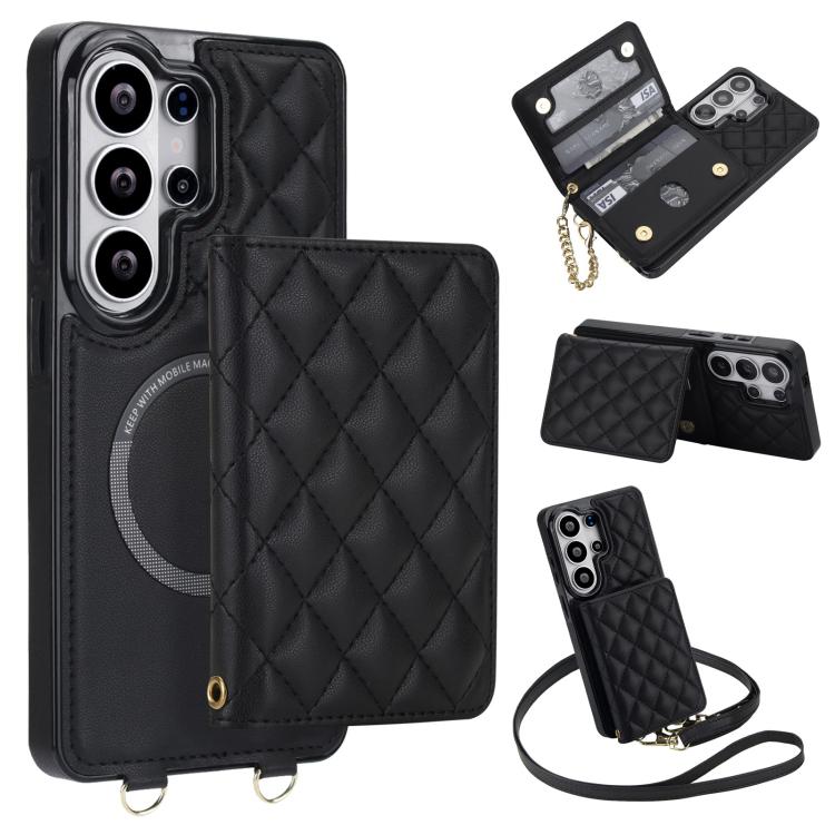 Portafoglio romboidale con custodia magnetica per telefono, tracolla e cinturino da polso, For Galaxy S26+ 5G, For Galaxy S26 Ultra 5G, For Galaxy S26 5G, For Galaxy S25 FE 5G