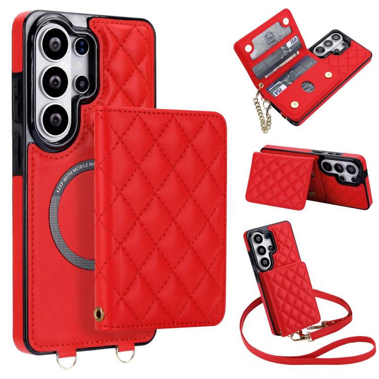 Portafoglio romboidale con custodia magnetica per telefono, tracolla e cinturino da polso, For Galaxy S26+ 5G, For Galaxy S26 Ultra 5G, For Galaxy S26 5G, For Galaxy S25 FE 5G