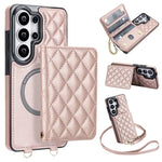 Portafoglio romboidale con custodia magnetica per telefono, tracolla e cinturino da polso, For Galaxy S26+ 5G, For Galaxy S26 Ultra 5G, For Galaxy S26 5G, For Galaxy S25 FE 5G