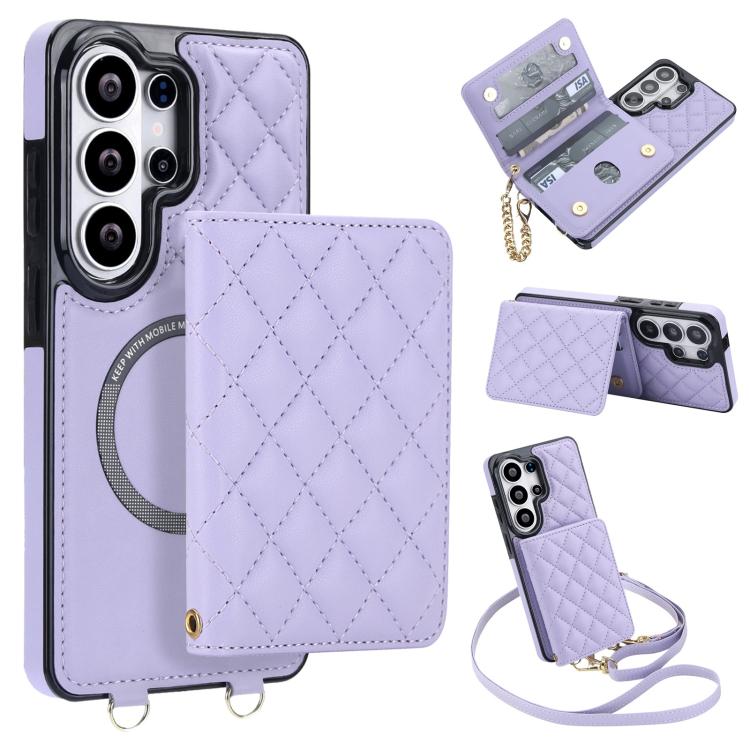 Portafoglio romboidale con custodia magnetica per telefono, tracolla e cinturino da polso, For Galaxy S26+ 5G, For Galaxy S26 Ultra 5G, For Galaxy S26 5G, For Galaxy S25 FE 5G