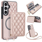 Portafoglio romboidale con custodia magnetica per telefono, tracolla e cinturino da polso, For Galaxy S26+ 5G, For Galaxy S26 Ultra 5G, For Galaxy S26 5G, For Galaxy S25 FE 5G