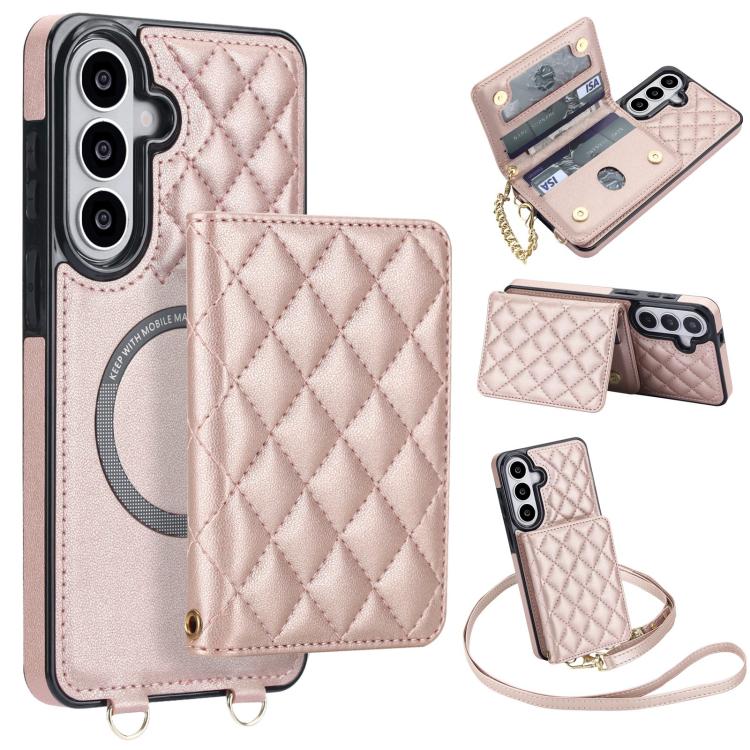 Portafoglio romboidale con custodia magnetica per telefono, tracolla e cinturino da polso, For Galaxy S26+ 5G, For Galaxy S26 Ultra 5G, For Galaxy S26 5G, For Galaxy S25 FE 5G