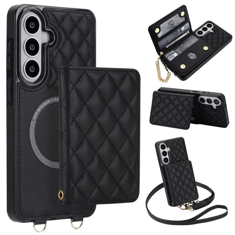 Portafoglio romboidale con custodia magnetica per telefono, tracolla e cinturino da polso, For Galaxy S26+ 5G, For Galaxy S26 Ultra 5G, For Galaxy S26 5G, For Galaxy S25 FE 5G