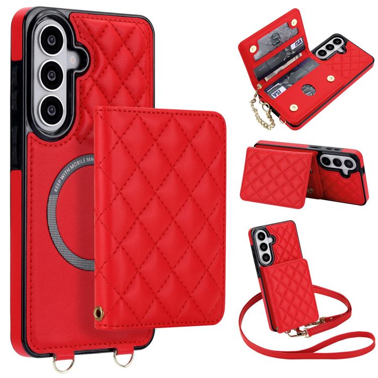 Portafoglio romboidale con custodia magnetica per telefono, tracolla e cinturino da polso, For Galaxy S26+ 5G, For Galaxy S26 Ultra 5G, For Galaxy S26 5G, For Galaxy S25 FE 5G