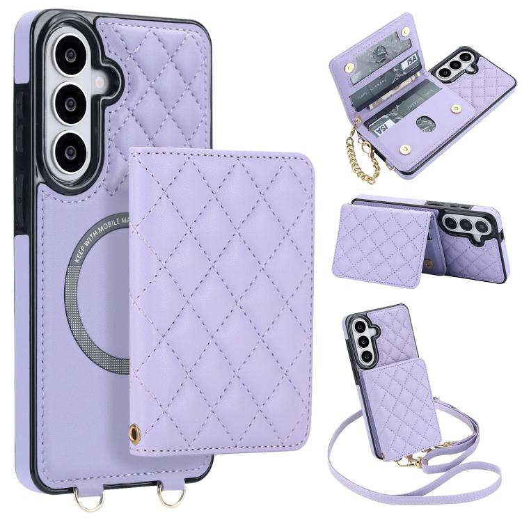 Portafoglio romboidale con custodia magnetica per telefono, tracolla e cinturino da polso, For Galaxy S26+ 5G, For Galaxy S26 Ultra 5G, For Galaxy S26 5G, For Galaxy S25 FE 5G
