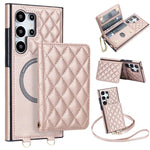 Portafoglio romboidale con custodia magnetica per telefono, tracolla e cinturino da polso, For Galaxy S25 Edge 5G, For Galaxy S25 5G, For Galaxy S25+ 5G, For Galaxy S25 Ultra 5G