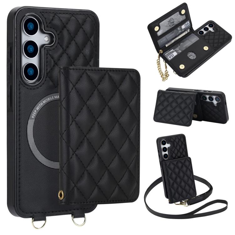 Portafoglio romboidale con custodia magnetica per telefono, tracolla e cinturino da polso, For Galaxy S25 Edge 5G, For Galaxy S25 5G, For Galaxy S25+ 5G, For Galaxy S25 Ultra 5G