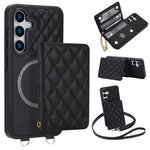 Portafoglio romboidale con custodia magnetica per telefono, tracolla e cinturino da polso, For Galaxy S25 Edge 5G, For Galaxy S25 5G, For Galaxy S25+ 5G, For Galaxy S25 Ultra 5G