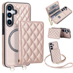 Portafoglio romboidale con custodia magnetica per telefono, tracolla e cinturino da polso, For Galaxy S25 Edge 5G, For Galaxy S25 5G, For Galaxy S25+ 5G, For Galaxy S25 Ultra 5G
