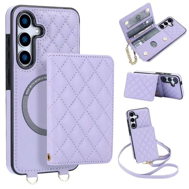Portafoglio romboidale con custodia magnetica per telefono, tracolla e cinturino da polso, For Galaxy S26+ 5G, For Galaxy S26 Ultra 5G, For Galaxy S26 5G, For Galaxy S25 FE 5G