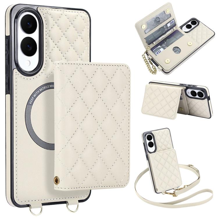 Portafoglio romboidale con custodia magnetica per telefono, tracolla e cinturino da polso, For Galaxy S25 Edge 5G, For Galaxy S25 5G, For Galaxy S25+ 5G, For Galaxy S25 Ultra 5G