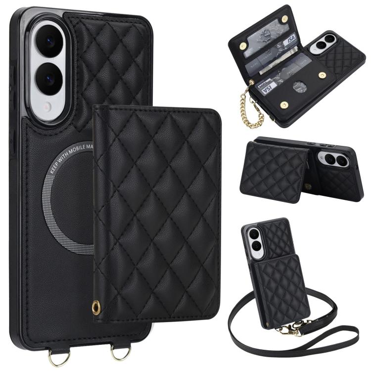 Portafoglio romboidale con custodia magnetica per telefono, tracolla e cinturino da polso, For Galaxy S25 Edge 5G, For Galaxy S25 5G, For Galaxy S25+ 5G, For Galaxy S25 Ultra 5G