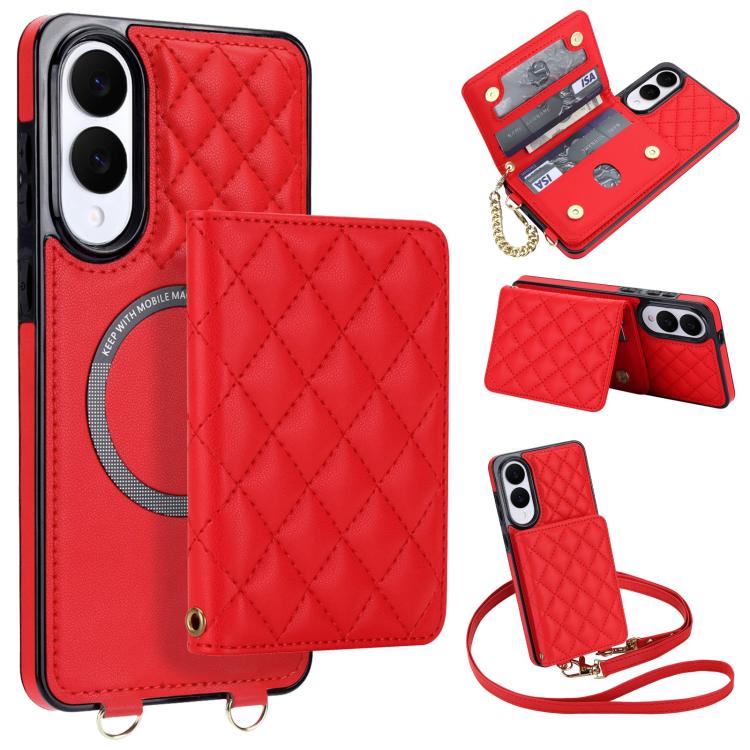 Portafoglio romboidale con custodia magnetica per telefono, tracolla e cinturino da polso, For Galaxy S25 Edge 5G, For Galaxy S25 5G, For Galaxy S25+ 5G, For Galaxy S25 Ultra 5G