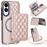 Portafoglio romboidale con custodia magnetica per telefono, tracolla e cinturino da polso, For Galaxy S25 Edge 5G, For Galaxy S25 5G, For Galaxy S25+ 5G, For Galaxy S25 Ultra 5G