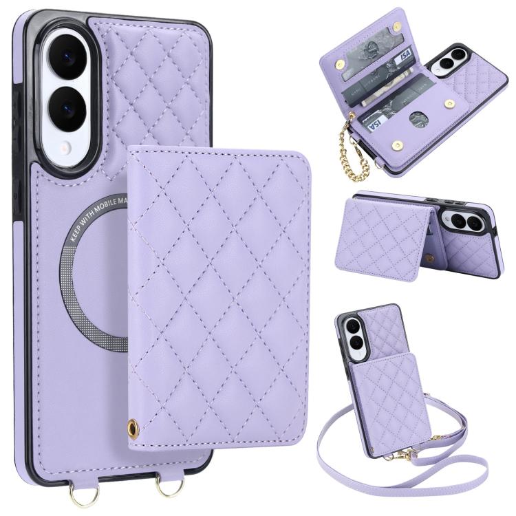 Portafoglio romboidale con custodia magnetica per telefono, tracolla e cinturino da polso, For Galaxy S25 Edge 5G, For Galaxy S25 5G, For Galaxy S25+ 5G, For Galaxy S25 Ultra 5G