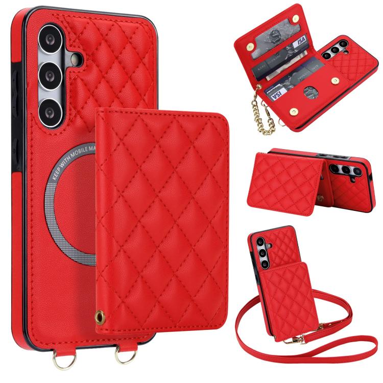 Portafoglio romboidale con custodia magnetica per telefono, tracolla e cinturino da polso, For Galaxy S24 FE 5G, For Galaxy S24 Ultra 5G, For Galaxy S24+ 5G, For Galaxy S24 5G