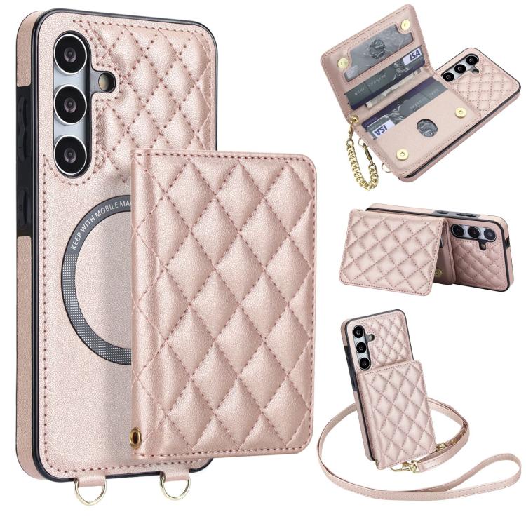 Portafoglio romboidale con custodia magnetica per telefono, tracolla e cinturino da polso, For Galaxy S24 FE 5G, For Galaxy S24 Ultra 5G, For Galaxy S24+ 5G, For Galaxy S24 5G