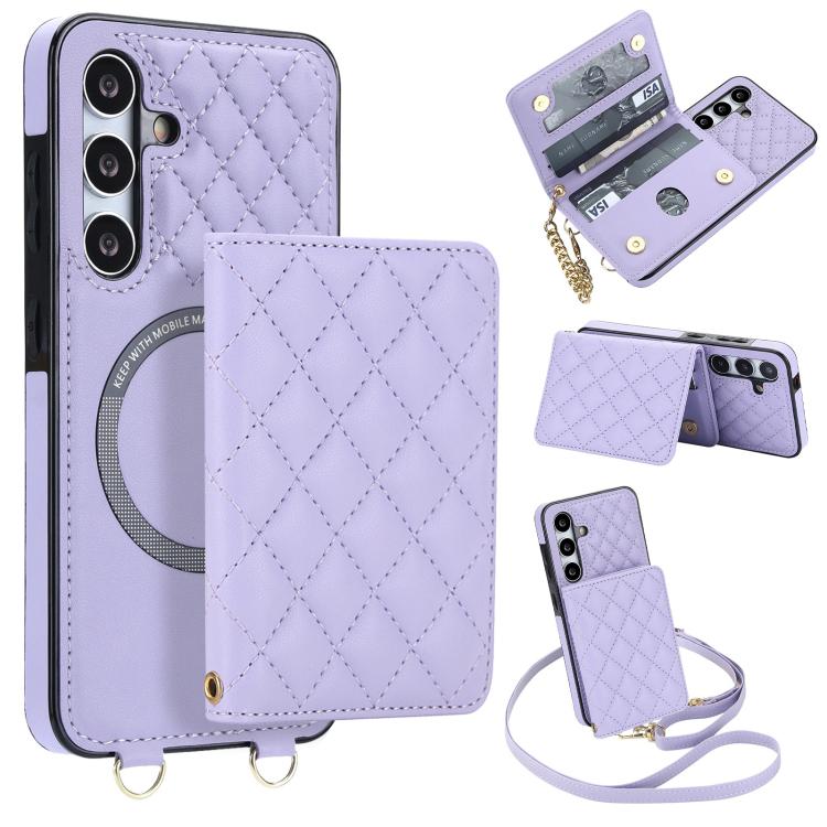 Portafoglio romboidale con custodia magnetica per telefono, tracolla e cinturino da polso, For Galaxy S24 FE 5G, For Galaxy S24 Ultra 5G, For Galaxy S24+ 5G, For Galaxy S24 5G