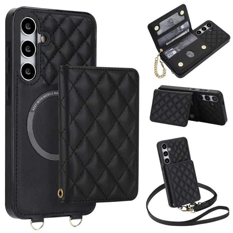 Portafoglio romboidale con custodia magnetica per telefono, tracolla e cinturino da polso, For Galaxy S24 FE 5G, For Galaxy S24 Ultra 5G, For Galaxy S24+ 5G, For Galaxy S24 5G