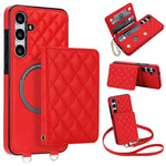 Portafoglio romboidale con custodia magnetica per telefono, tracolla e cinturino da polso, For Galaxy S24 FE 5G, For Galaxy S24 Ultra 5G, For Galaxy S24+ 5G, For Galaxy S24 5G