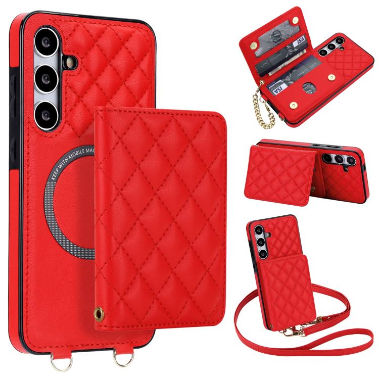 Portafoglio romboidale con custodia magnetica per telefono, tracolla e cinturino da polso, For Galaxy S24 FE 5G, For Galaxy S24 Ultra 5G, For Galaxy S24+ 5G, For Galaxy S24 5G
