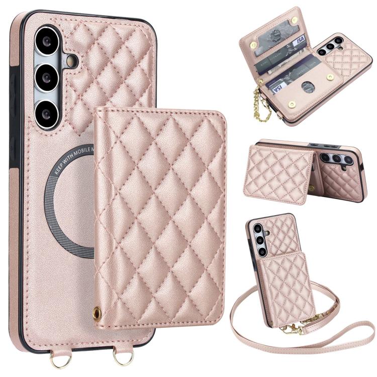 Portafoglio romboidale con custodia magnetica per telefono, tracolla e cinturino da polso, For Galaxy S24 FE 5G, For Galaxy S24 Ultra 5G, For Galaxy S24+ 5G, For Galaxy S24 5G