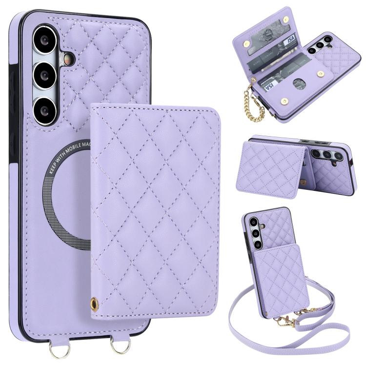 Portafoglio romboidale con custodia magnetica per telefono, tracolla e cinturino da polso, For Galaxy S24 FE 5G, For Galaxy S24 Ultra 5G, For Galaxy S24+ 5G, For Galaxy S24 5G